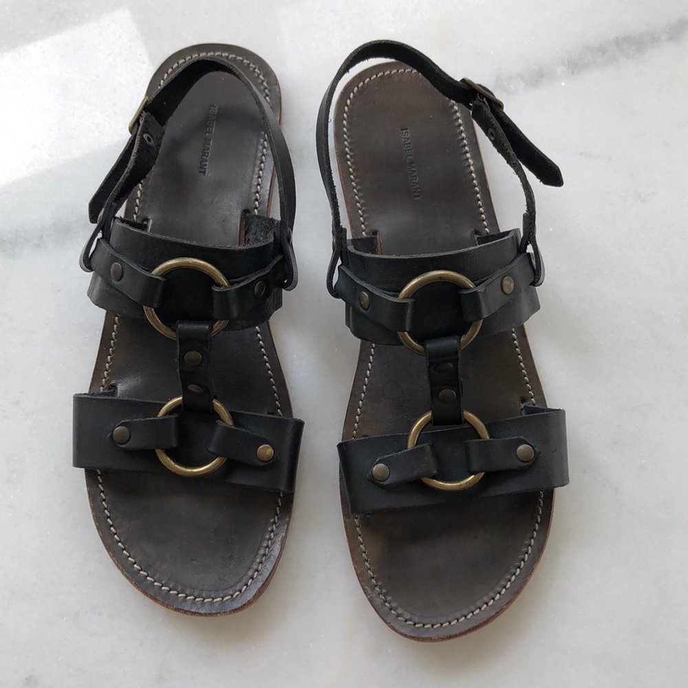 Isabel Marant black leather sandals brass size 40